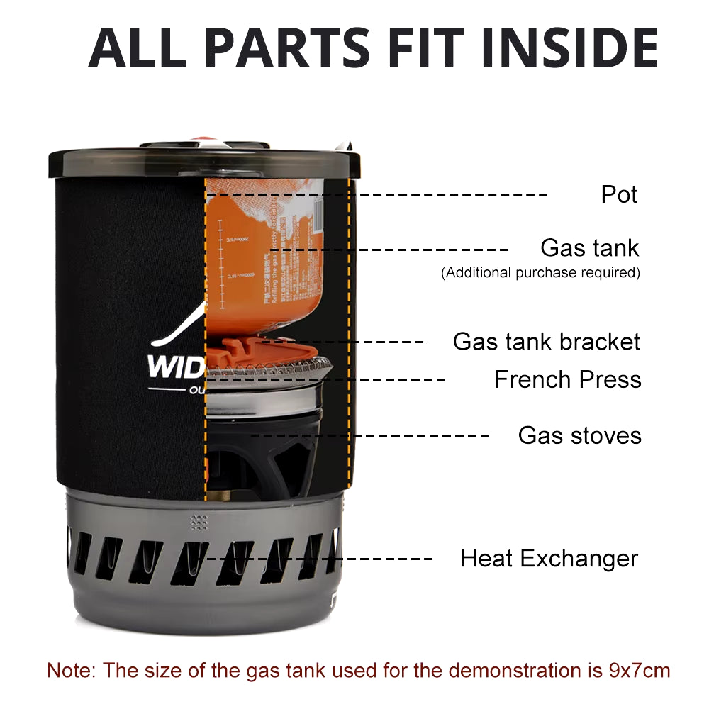 Camping Cooking System with Heat Exchanger Outdoor Gas Stove Burner Tourist Coffee Pot Cup Cookware Tableware Tourism