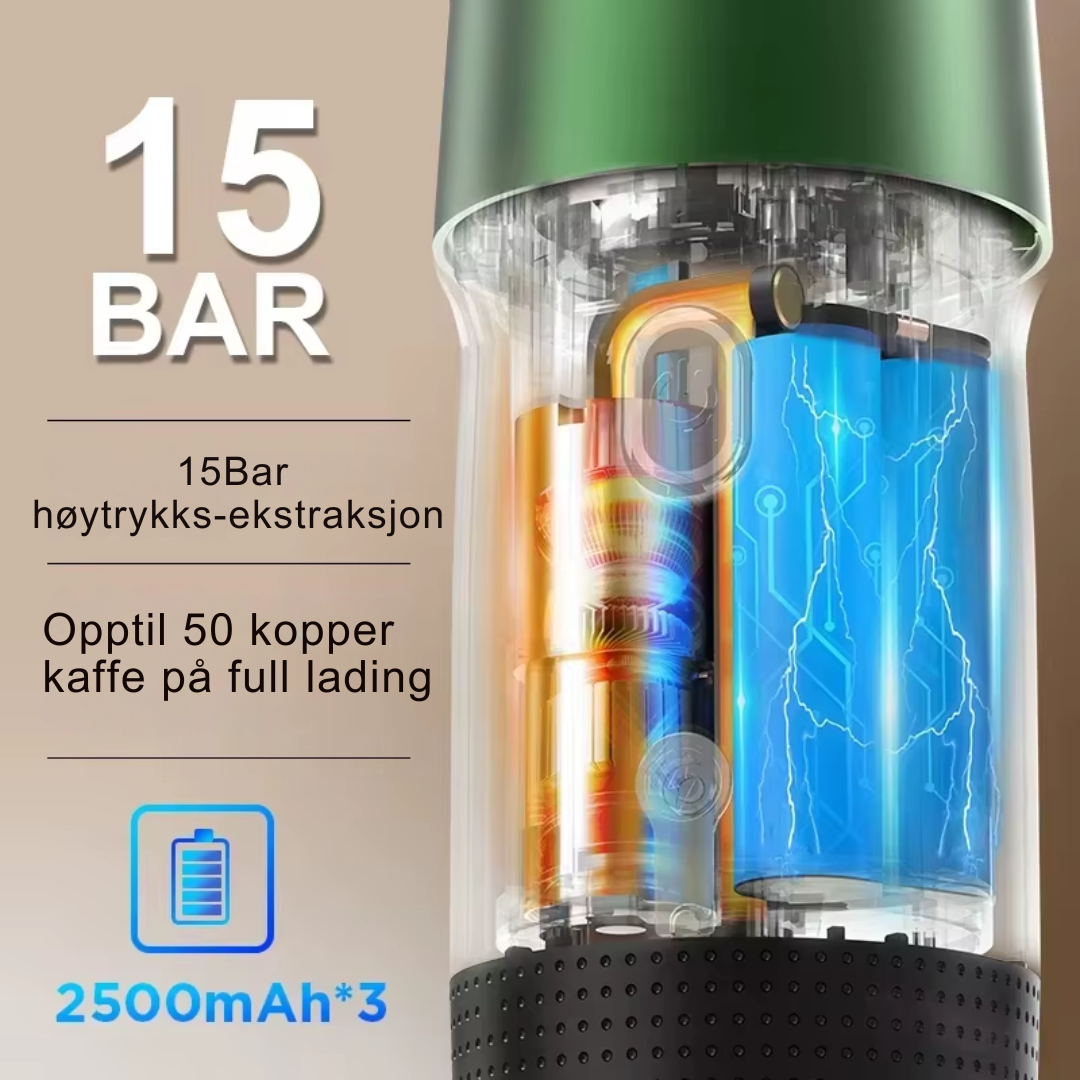 Portabel kaffemaskin med automatisk oppvarming