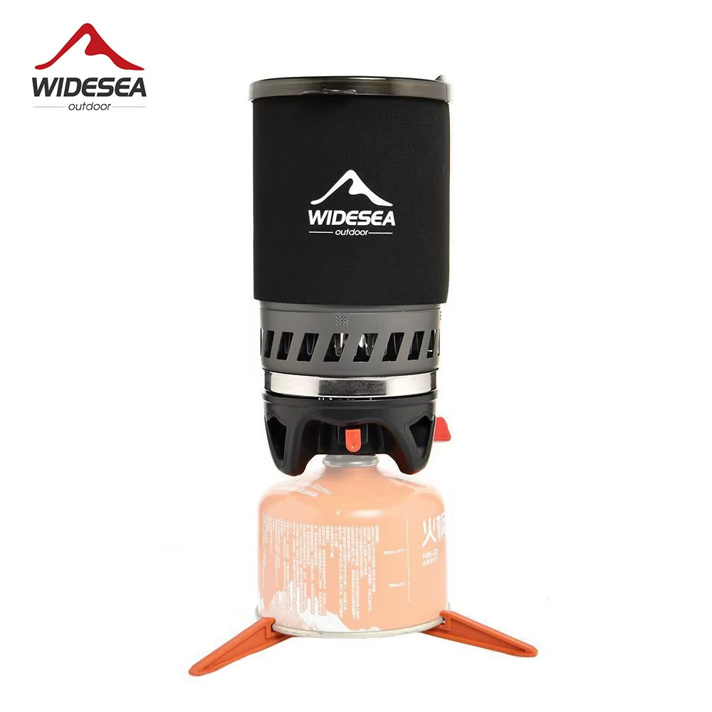 Camping Cooking System with Heat Exchanger Outdoor Gas Stove Burner Tourist Coffee Pot Cup Cookware Tableware Tourism