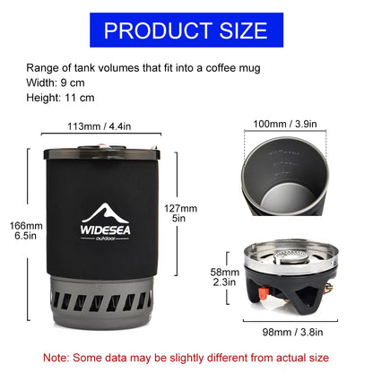 Camping Cooking System with Heat Exchanger Outdoor Gas Stove Burner Tourist Coffee Pot Cup Cookware Tableware Tourism