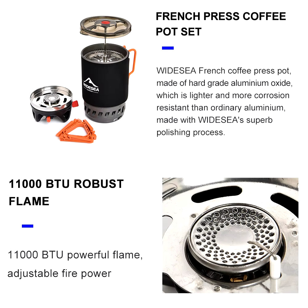 Camping Cooking System with Heat Exchanger Outdoor Gas Stove Burner Tourist Coffee Pot Cup Cookware Tableware Tourism