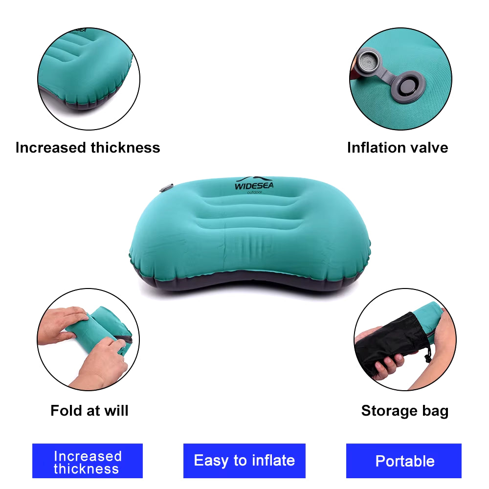Portable Inflatable Pillow Camping Equipment Compressible Folding Air Cushion Outdoor Protective Tourism Sleeping Gear